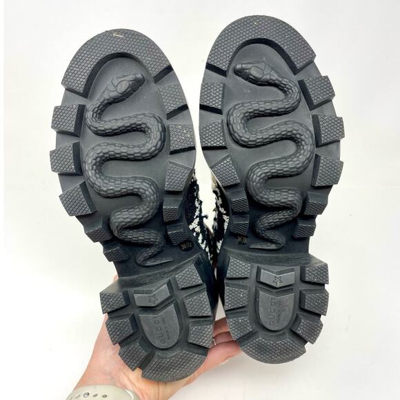 Gucci GG Monogram Web Tweed Combat Lace Up Ankle Boots Black White EU 36.5 - Picture 9 of 13